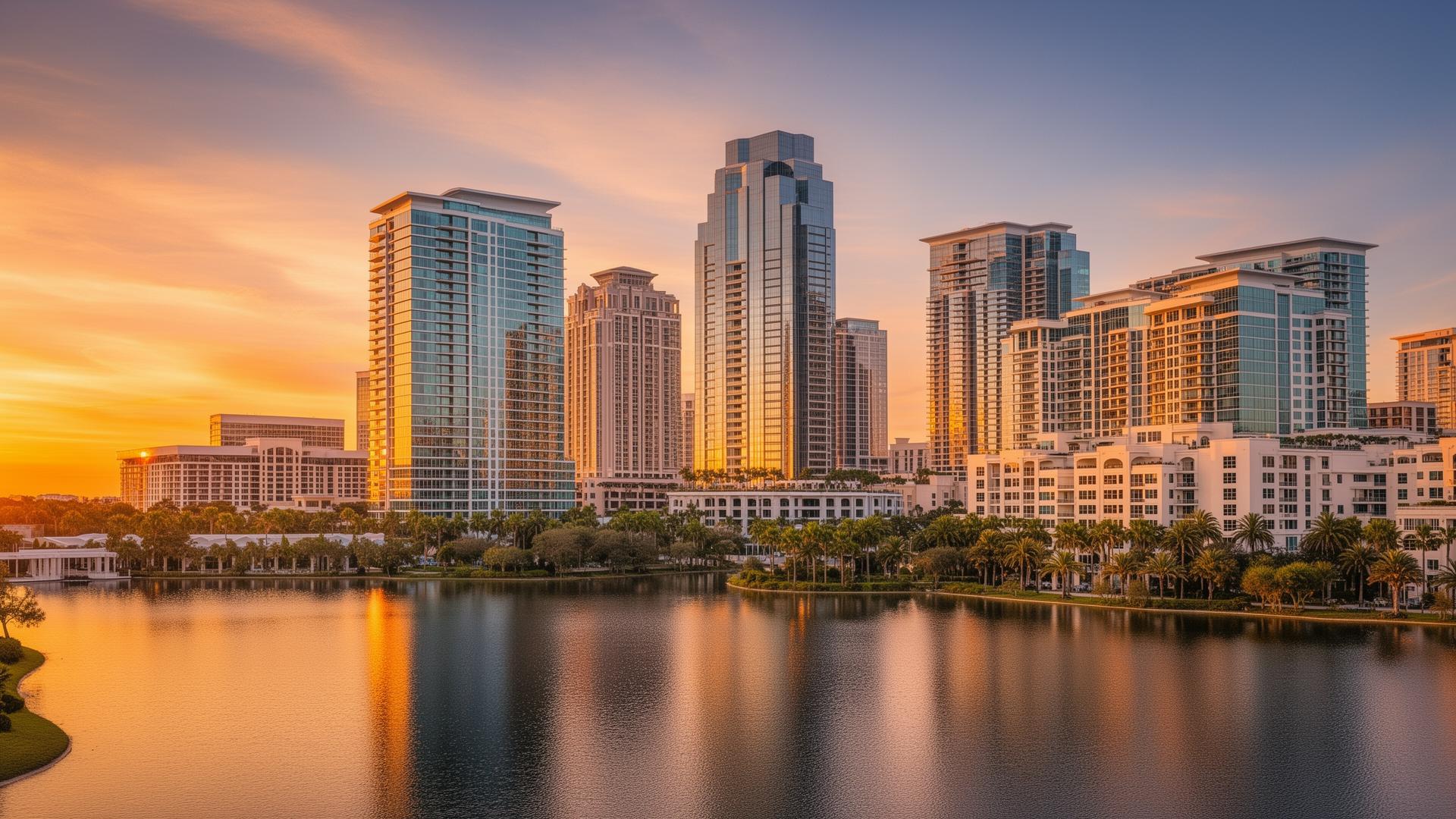 Skyline da Flórida ao pôr do sol